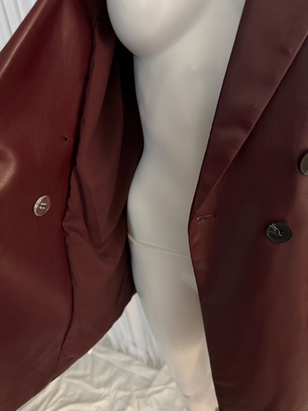Marla Wynne Faux Leather Double Breasted Blazer Jacket Burgundy Size L NWOT - Picture 12 of 16
